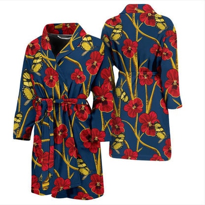 Pansy Pattern Print Design A01 Men Bathrobe-JORJUNE.COM