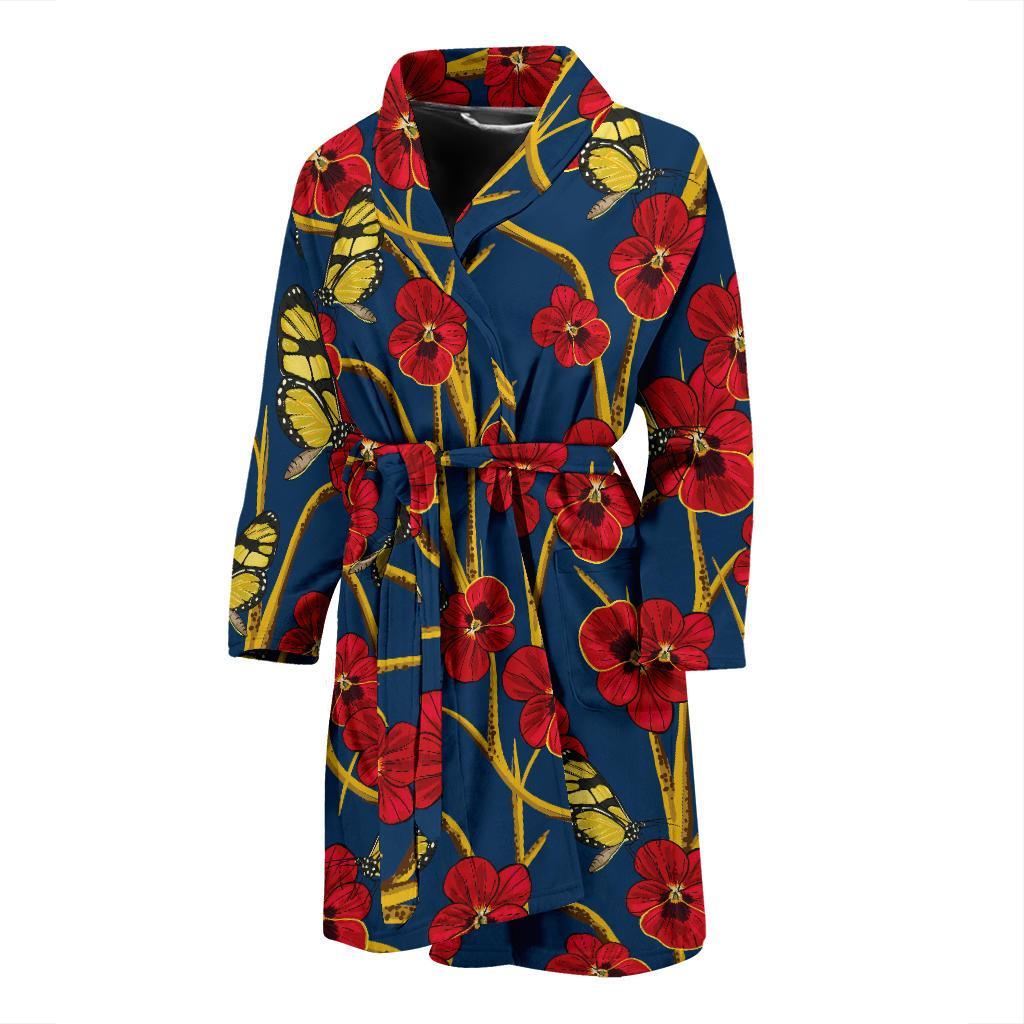 Pansy Pattern Print Design A01 Men Bathrobe-JORJUNE.COM