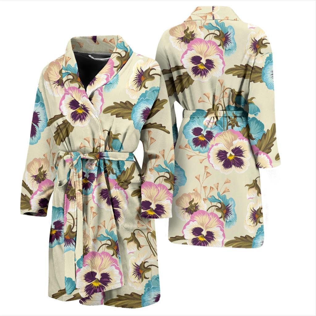 Pansy Pattern Print Design A02 Men Bathrobe-JORJUNE.COM