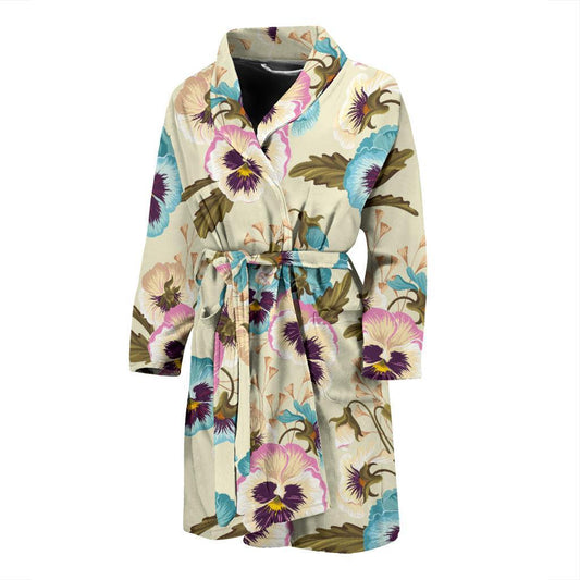 Pansy Pattern Print Design A02 Men Bathrobe-JORJUNE.COM
