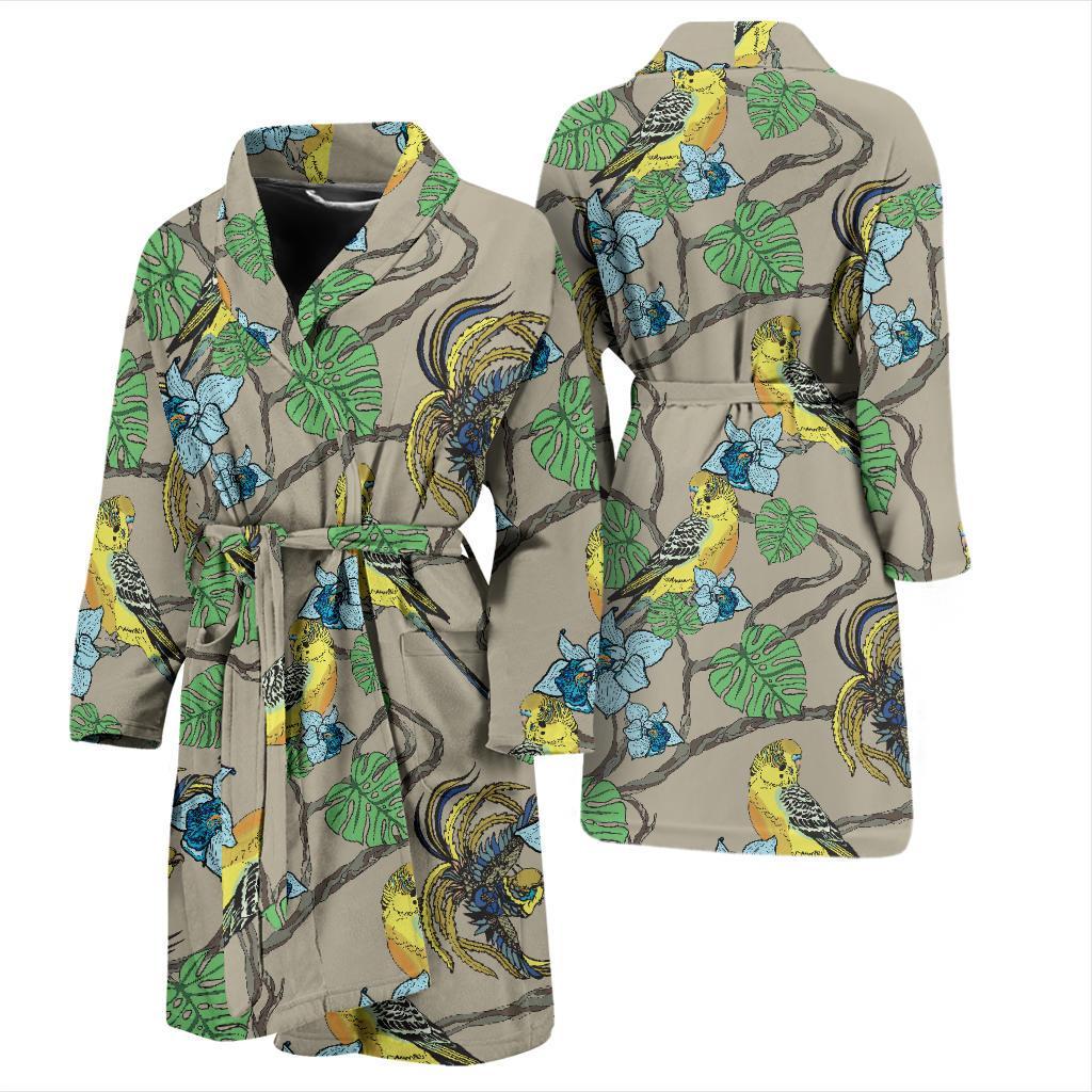 Parakeet Pattern Print Design A02 Men Bathrobe-JORJUNE.COM