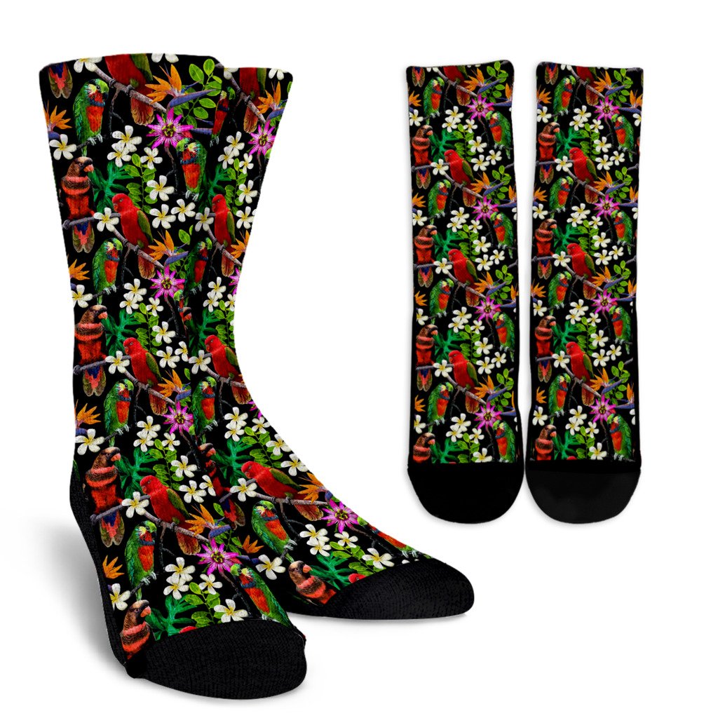 Parrot Design Print Crew Socks