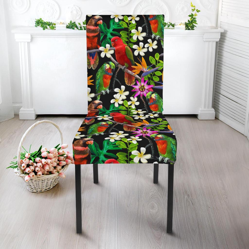 Parrot Design Print Dining Chair Slipcover-JTAMIGO.COM