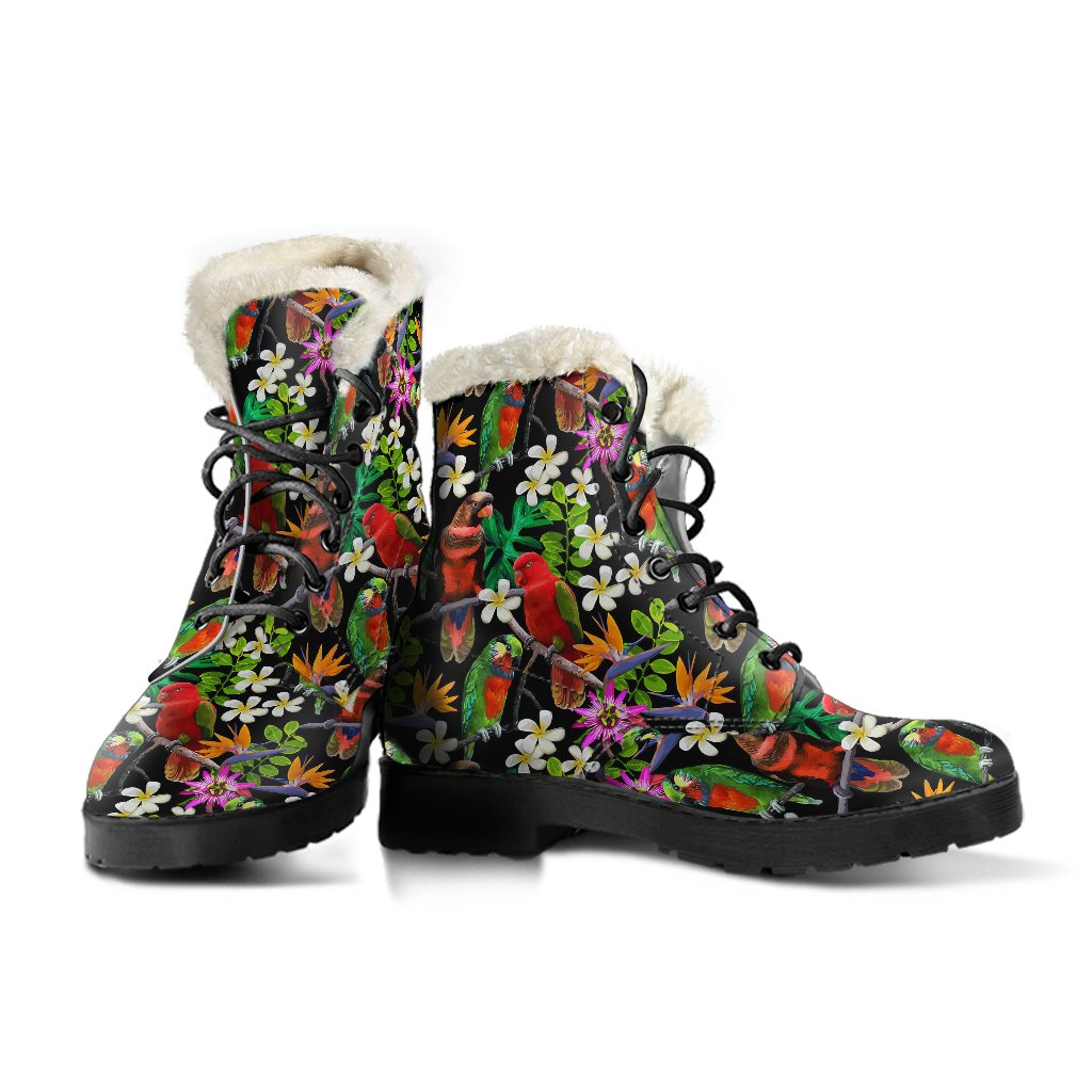 Parrot Design Print Faux Fur Leather Boots-JTAMIGO.COM