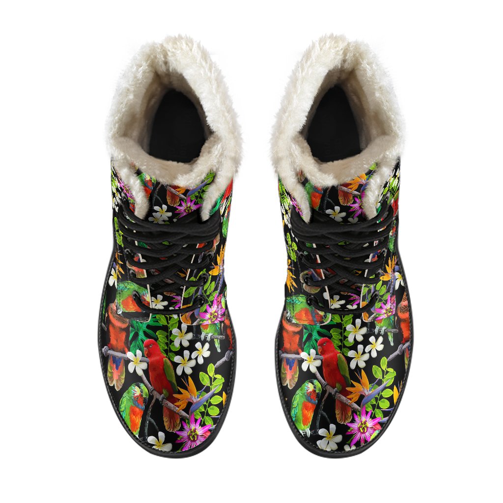 Parrot Design Print Faux Fur Leather Boots-JTAMIGO.COM