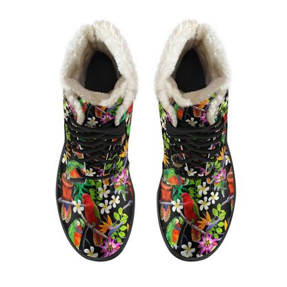 Parrot Design Print Faux Fur Leather Boots-JTAMIGO.COM