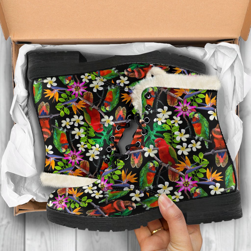 Parrot Design Print Faux Fur Leather Boots-JTAMIGO.COM