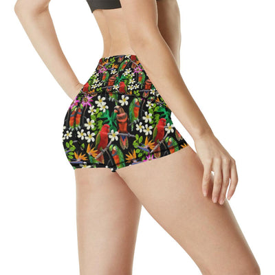 Parrot Design Print High Waisted Spandex Shorts-JTAMIGO.COM