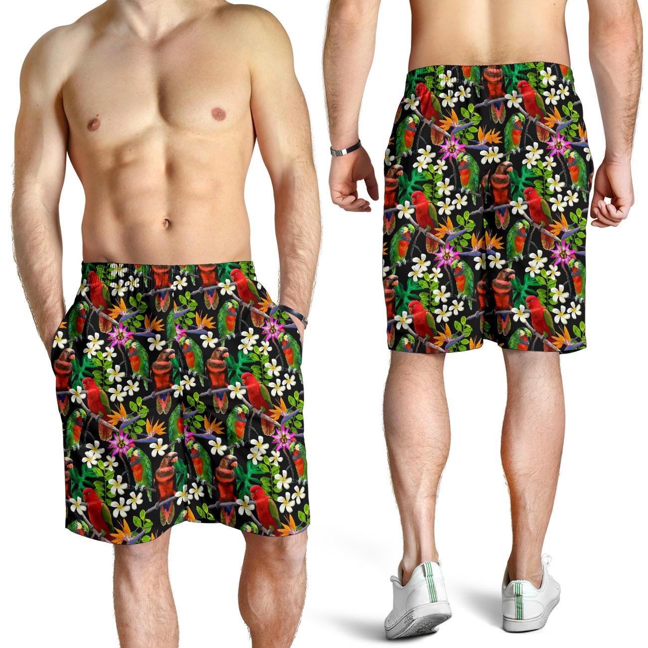 Parrot Design Print Mens Shorts-JTAMIGO.COM