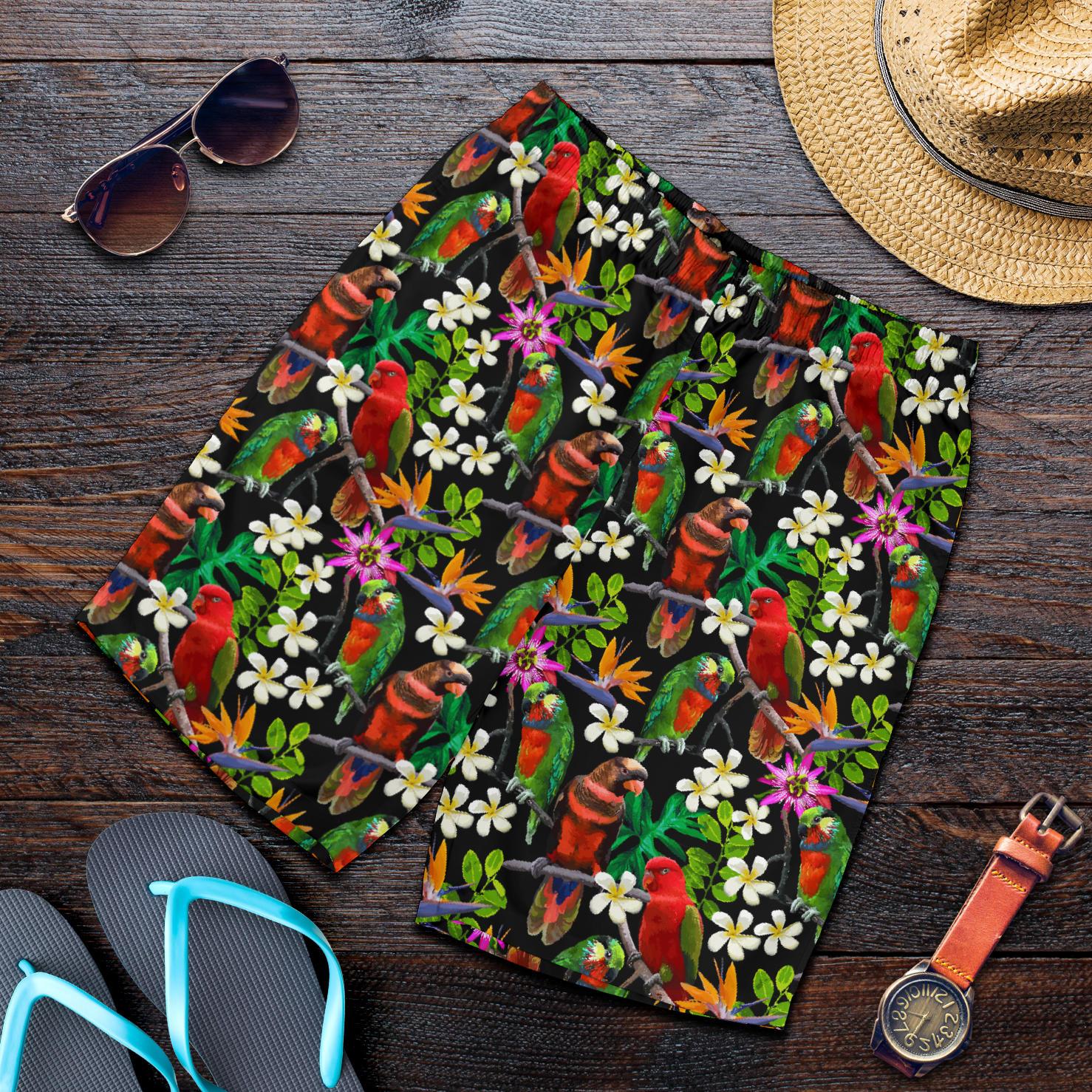 Parrot Design Print Mens Shorts-JTAMIGO.COM