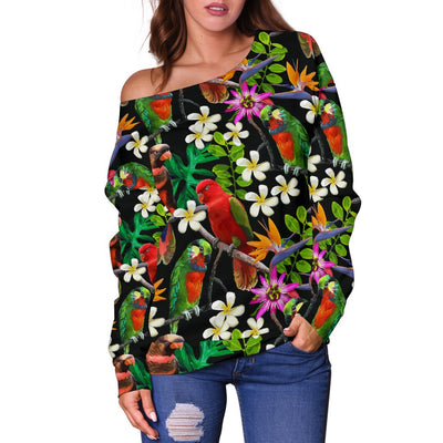 Parrot Design Print Off Shoulder Sweatshirt