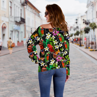 Parrot Design Print Off Shoulder Sweatshirt