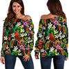 Parrot Design Print Off Shoulder Sweatshirt