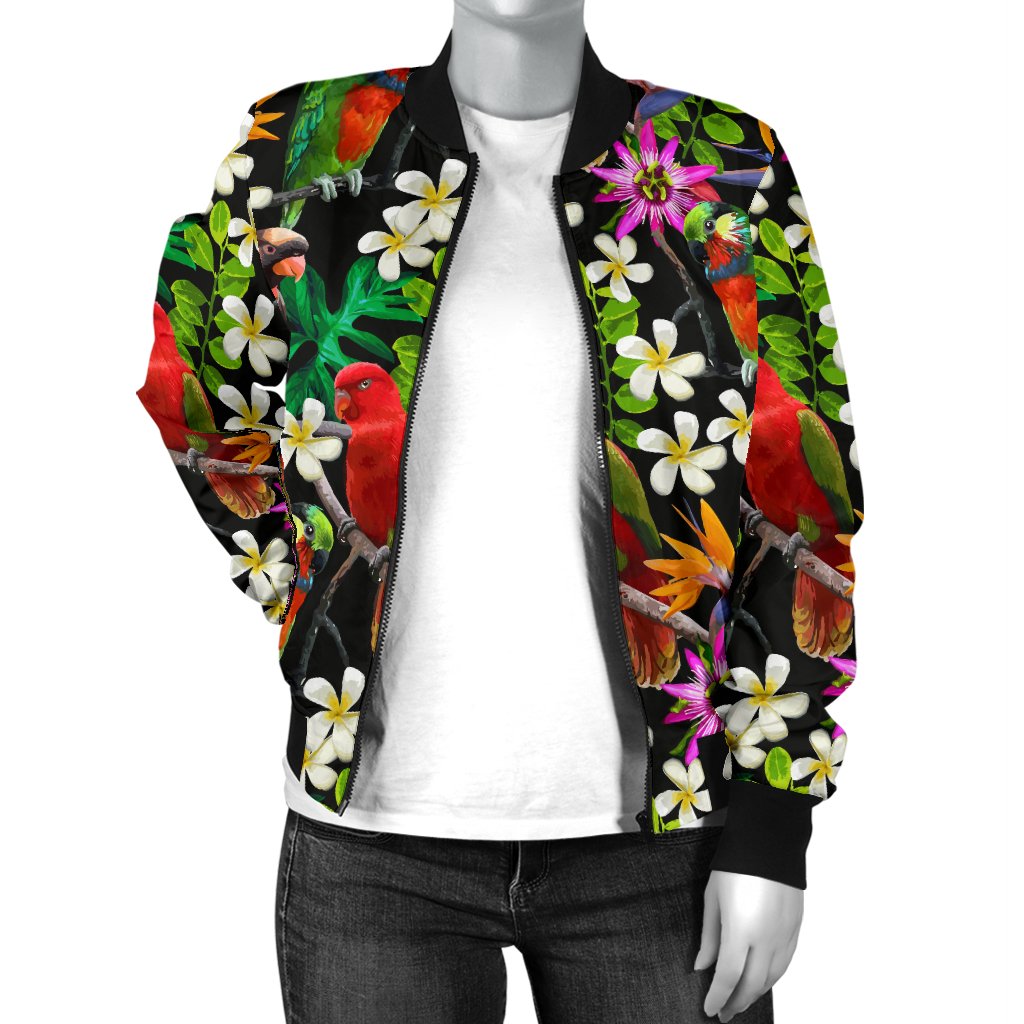 Parrot Design Print Women Casual Bomber Jacket
