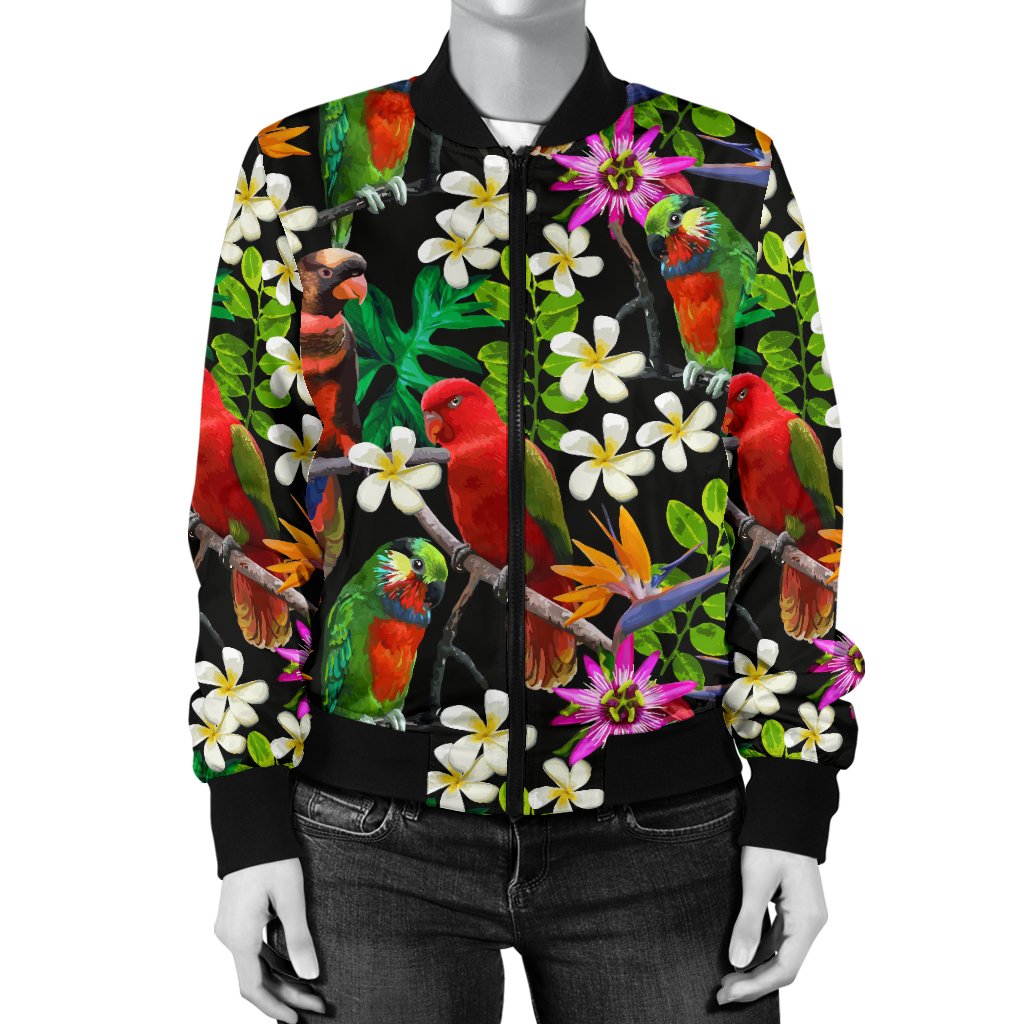 Parrot Design Print Women Casual Bomber Jacket