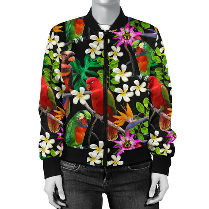 Parrot Design Print Women Casual Bomber Jacket