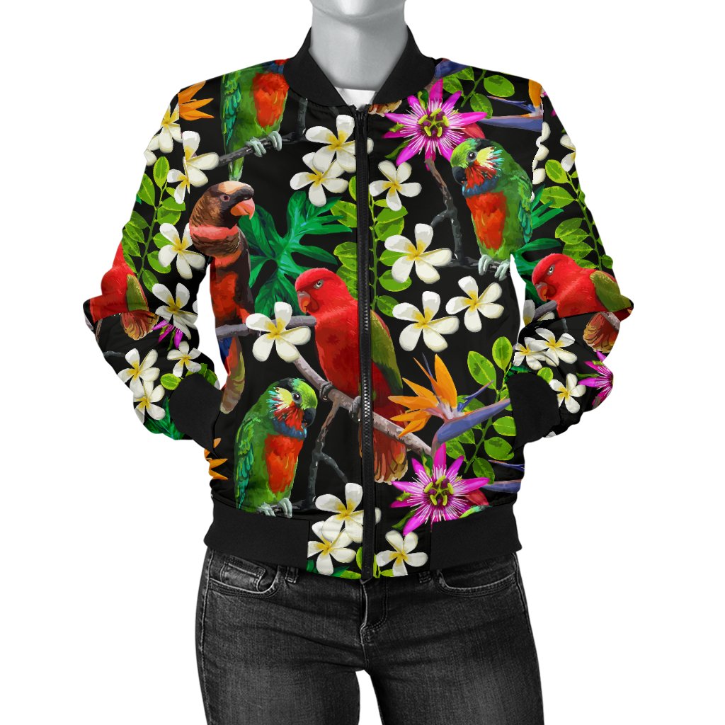 Parrot Design Print Women Casual Bomber Jacket