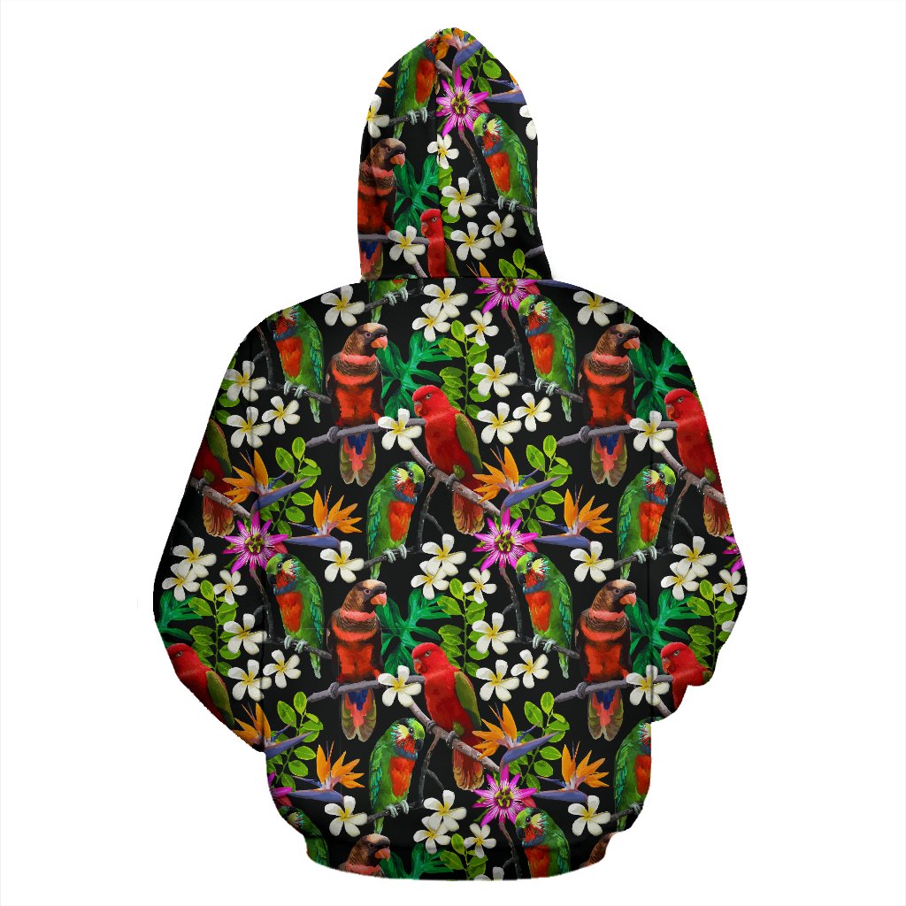 Parrot Design Print Zip Up Hoodie