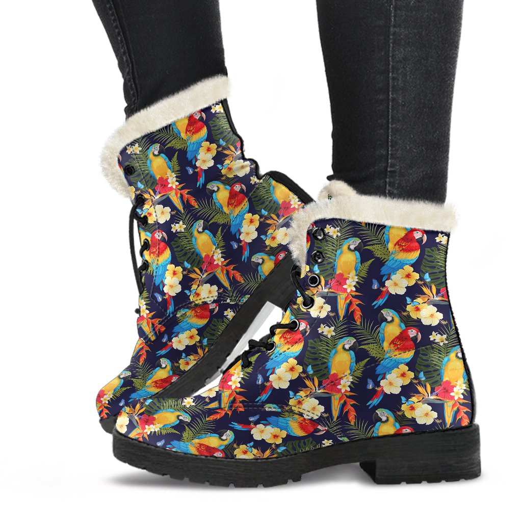 Parrot Themed Design Faux Fur Leather Boots-JTAMIGO.COM