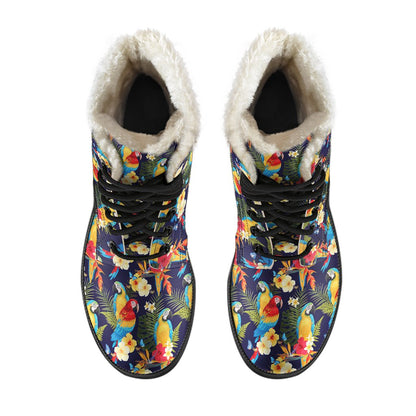 Parrot Themed Design Faux Fur Leather Boots-JTAMIGO.COM