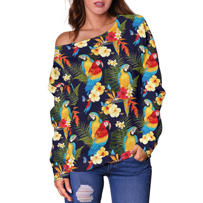 Parrot Themed Design Off Shoulder Sweatshirt