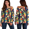 Parrot Themed Design Off Shoulder Sweatshirt