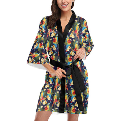 Parrot Themed Design Women Short Kimono Robe