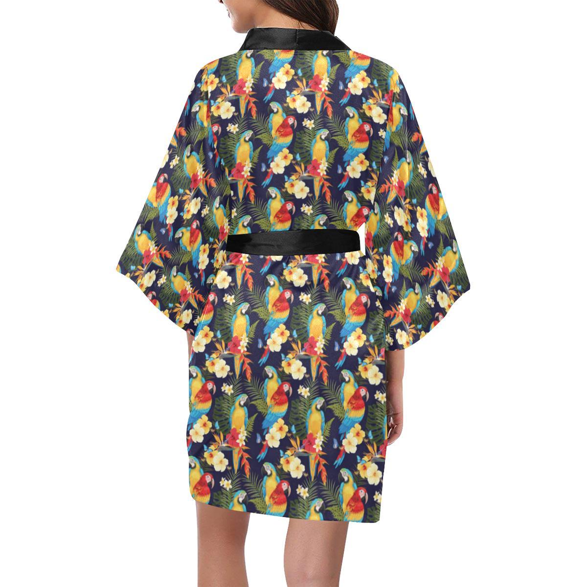 Parrot Themed Design Women Short Kimono Robe