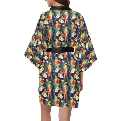 Parrot Themed Design Women Short Kimono Robe