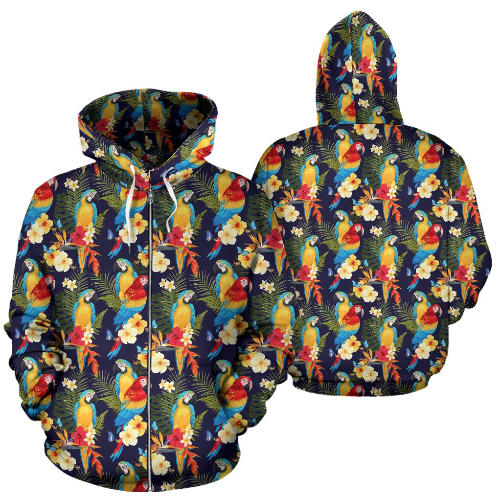 Parrot Themed Design Zip Up Hoodie