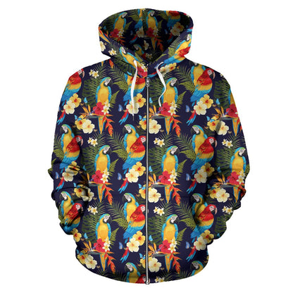 Parrot Themed Design Zip Up Hoodie