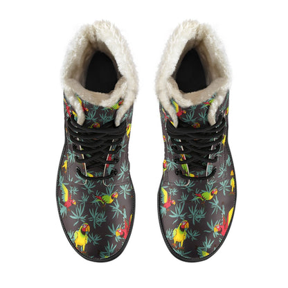 Parrot Themed Print Faux Fur Leather Boots-JTAMIGO.COM