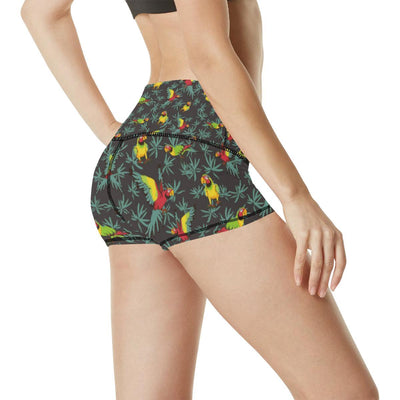 Parrot Themed Print High Waisted Spandex Shorts-JTAMIGO.COM