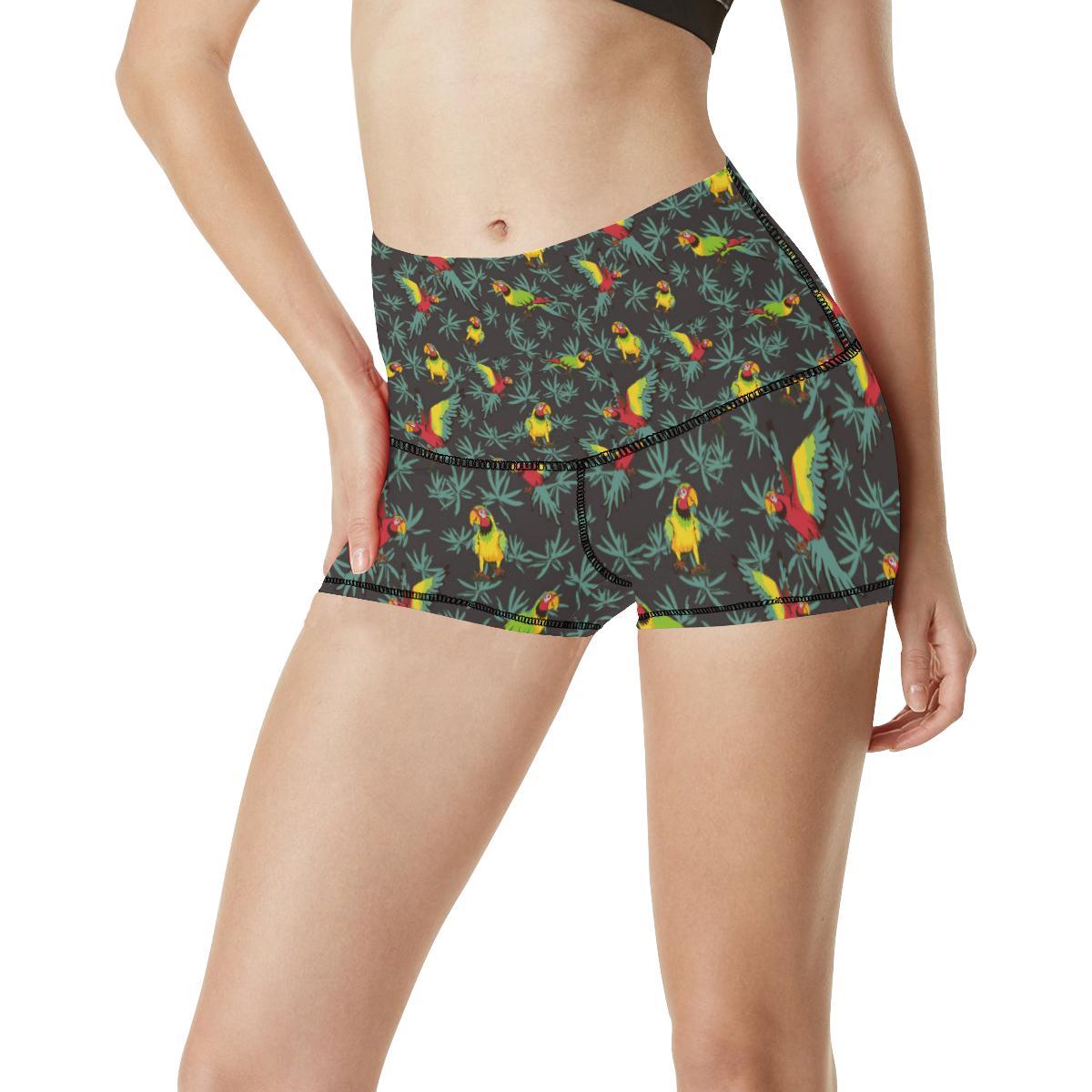 Parrot Themed Print High Waisted Spandex Shorts-JTAMIGO.COM