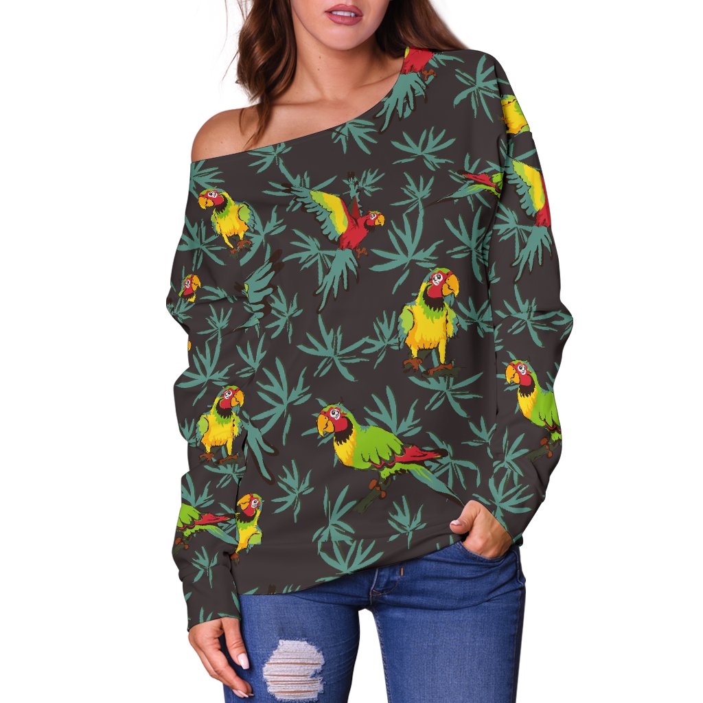 Parrot Themed Print Off Shoulder Sweatshirt