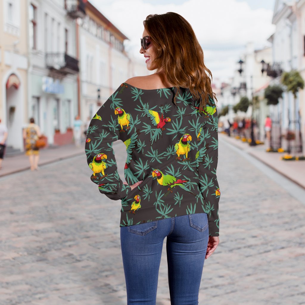 Parrot Themed Print Off Shoulder Sweatshirt