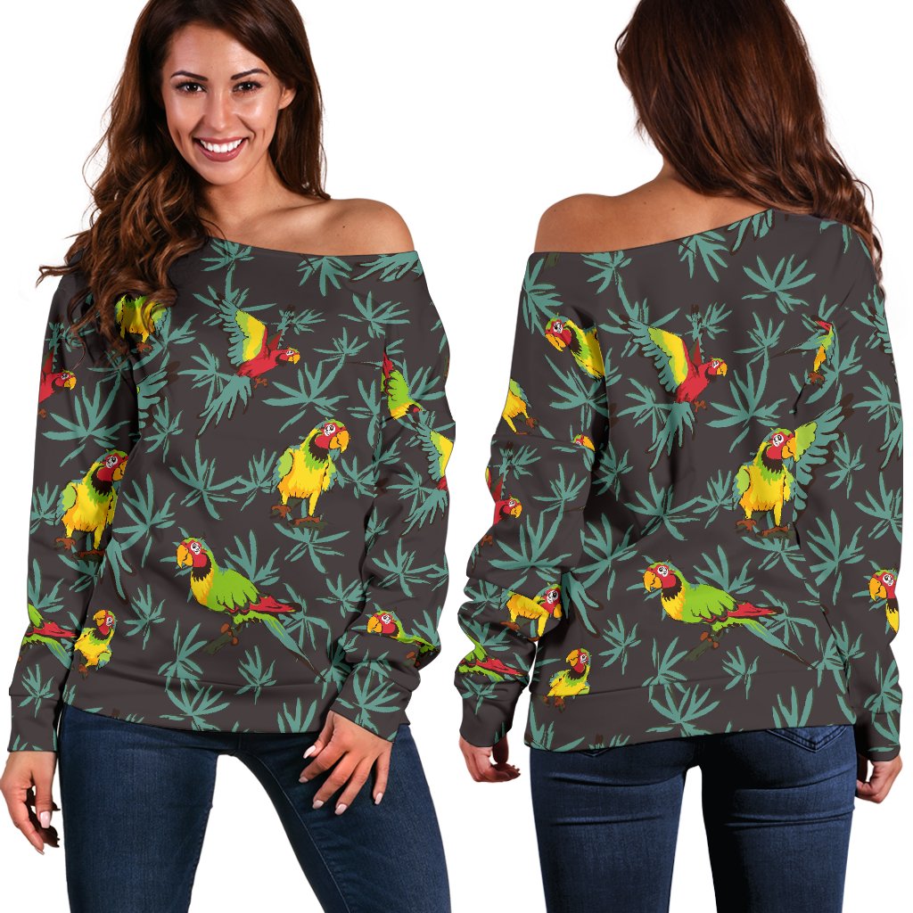 Parrot Themed Print Off Shoulder Sweatshirt