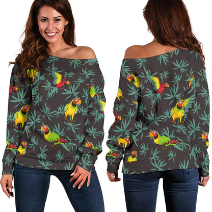 Parrot Themed Print Off Shoulder Sweatshirt