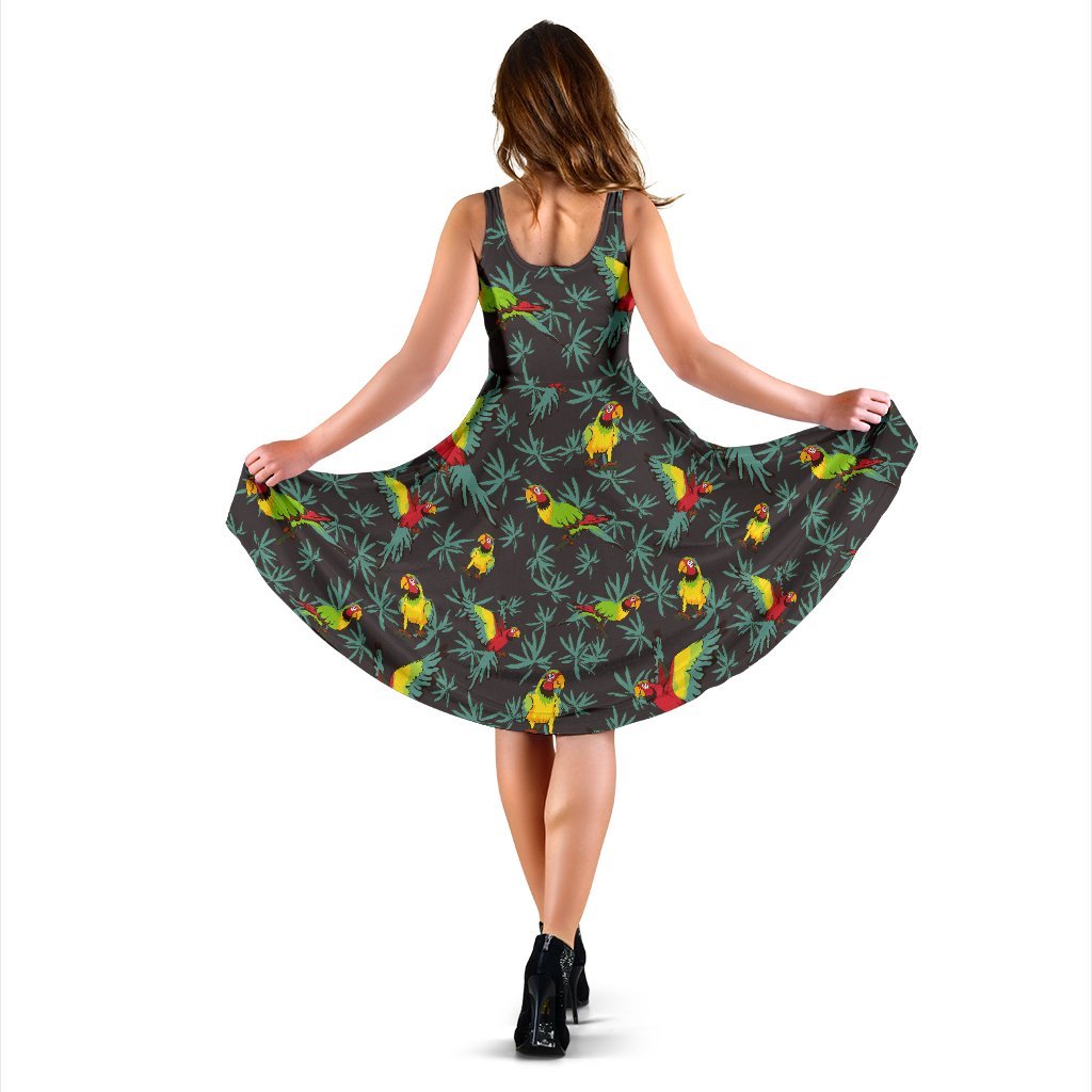 Parrot Themed Print Sleeveless Dress