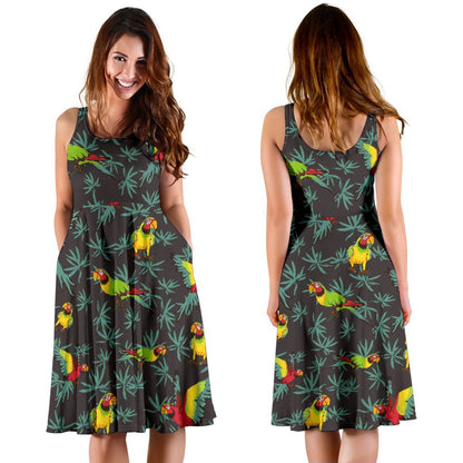 Parrot Themed Print Sleeveless Dress