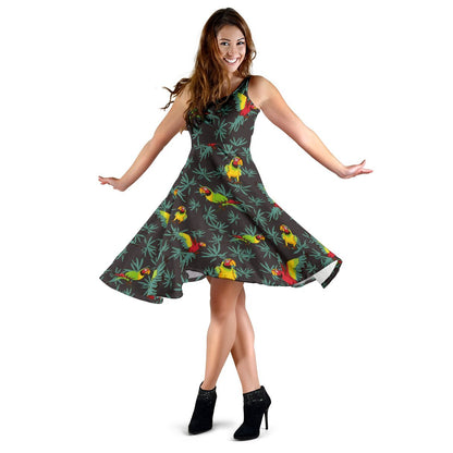 Parrot Themed Print Sleeveless Dress
