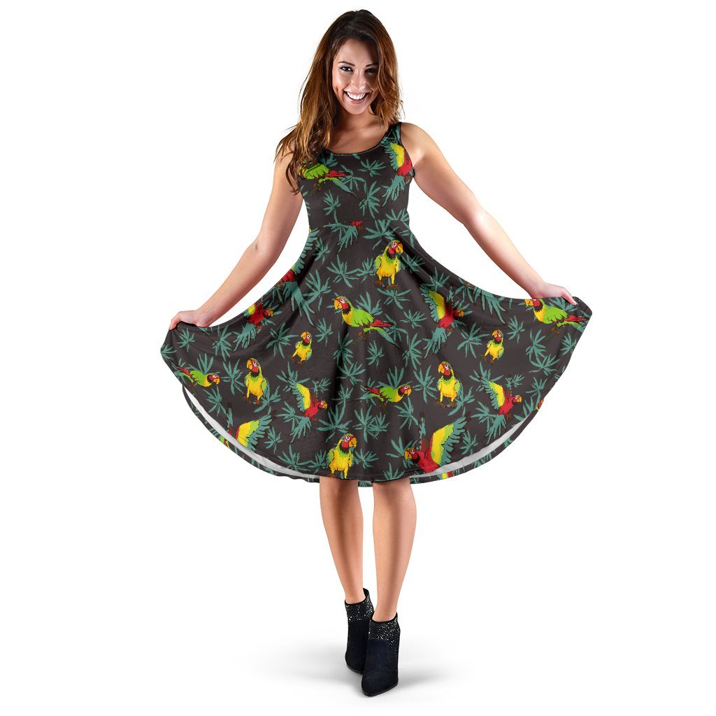 Parrot Themed Print Sleeveless Dress