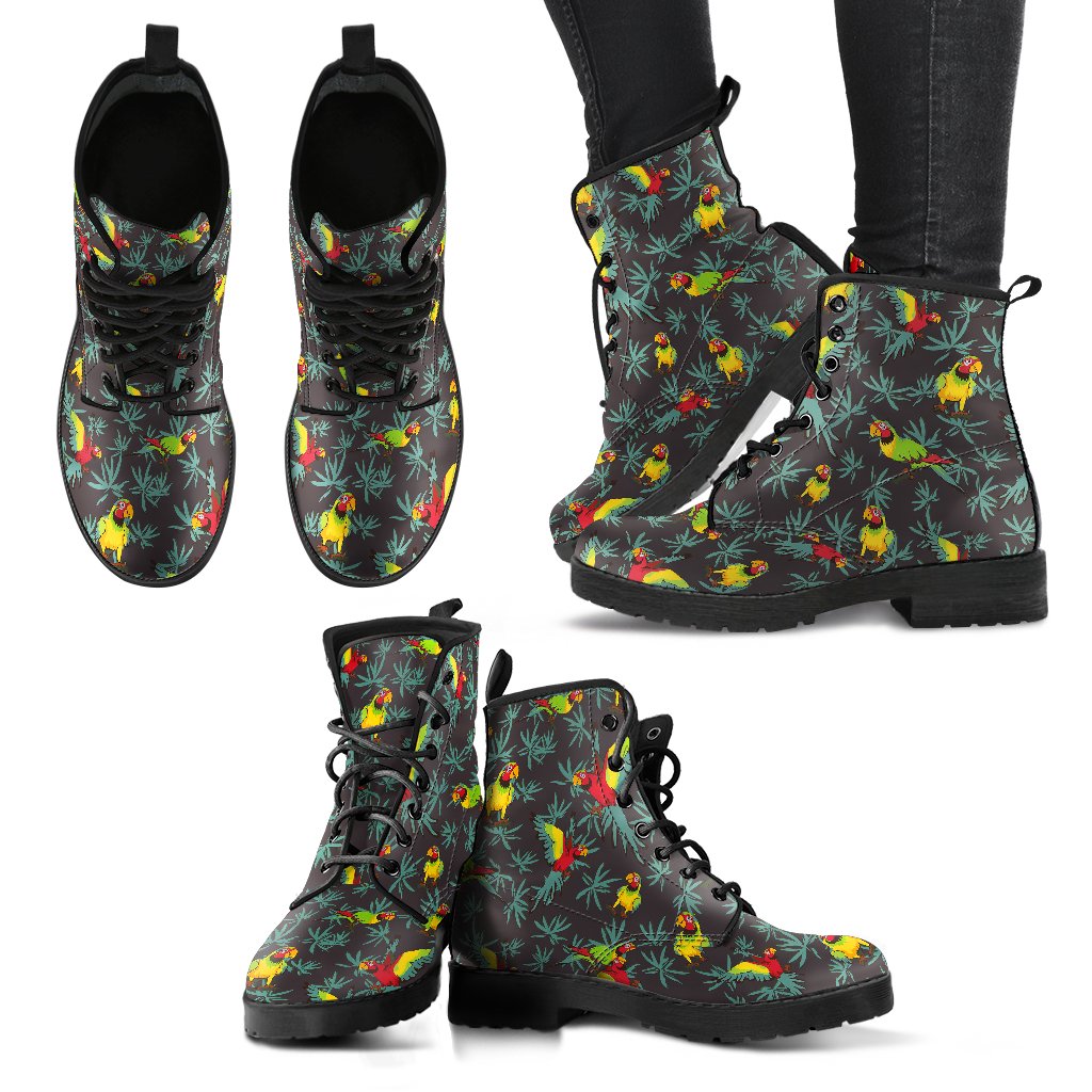 Parrot Themed Print Women Leather Boots-JTAMIGO.COM
