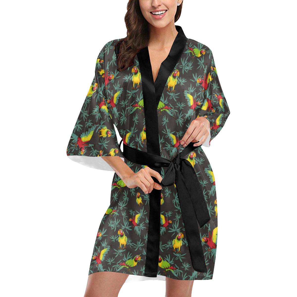 Parrot Themed Print Women Short Kimono Robe