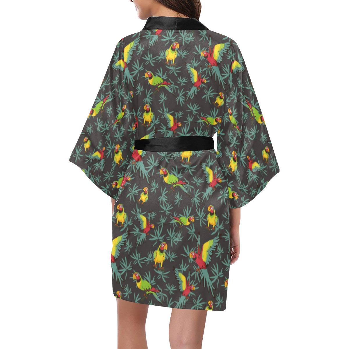 Parrot Themed Print Women Short Kimono Robe