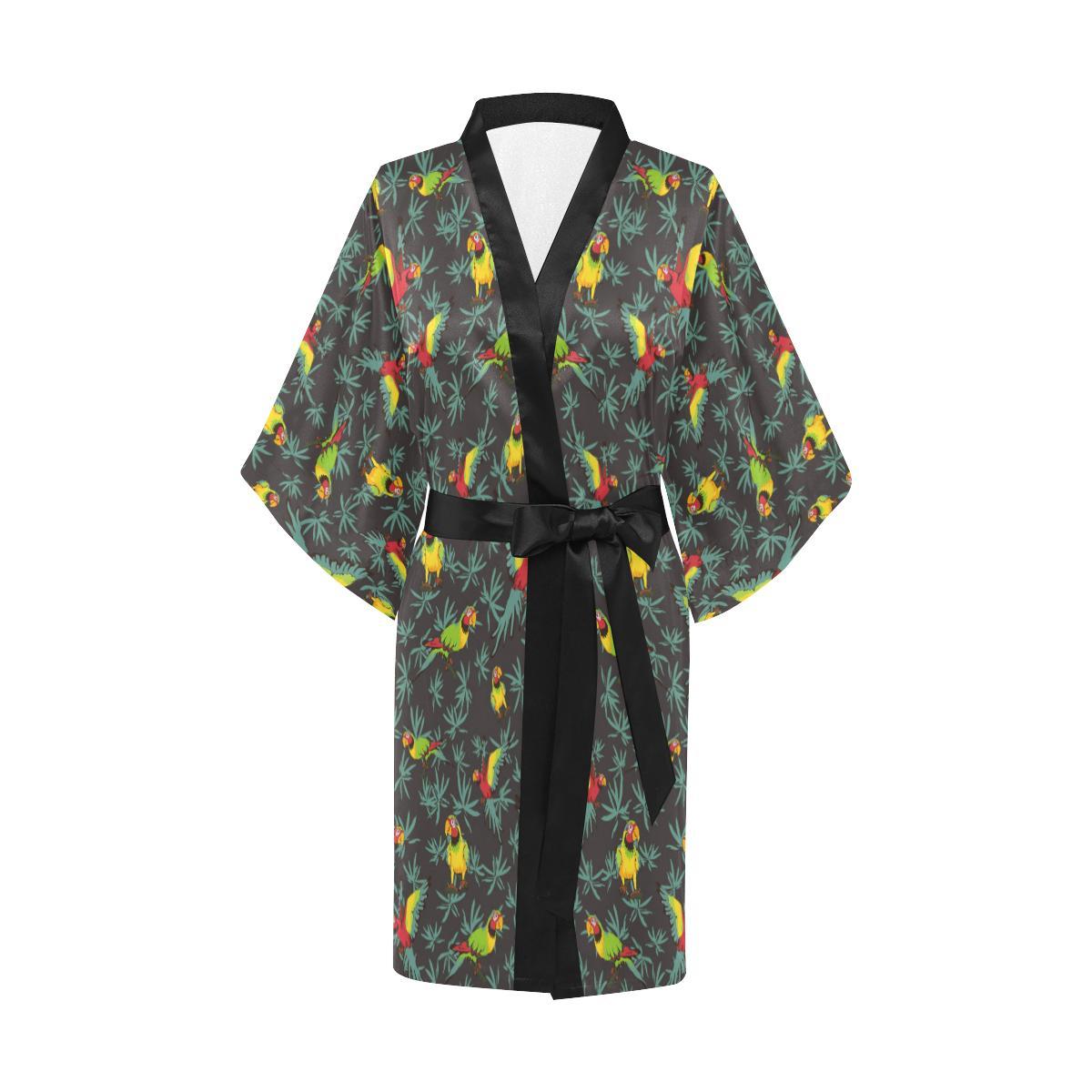 Parrot Themed Print Women Short Kimono Robe