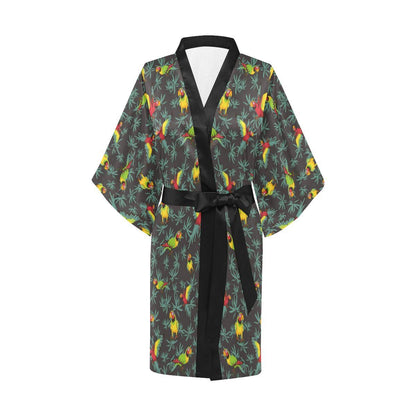 Parrot Themed Print Women Short Kimono Robe
