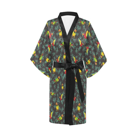 Parrot Themed Print Women Short Kimono Robe