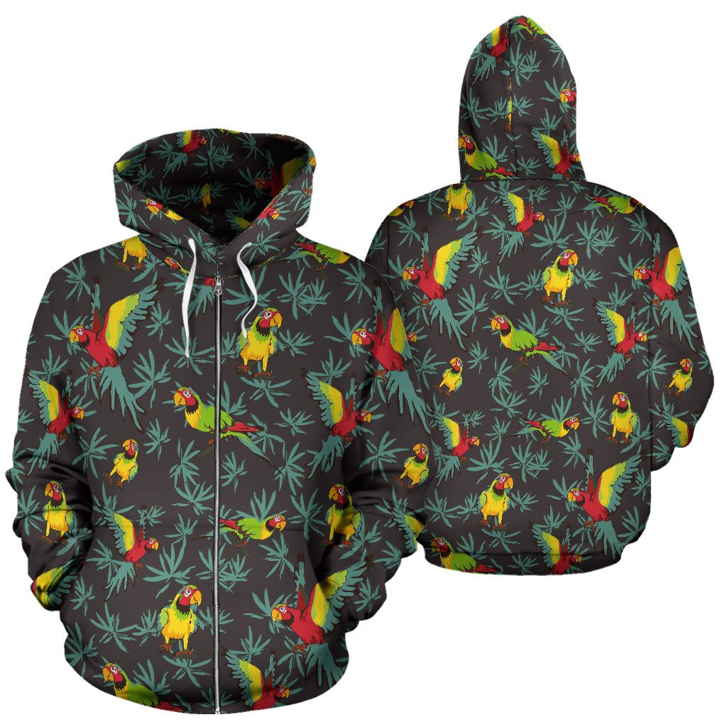 Parrot Themed Print Zip Up Hoodie