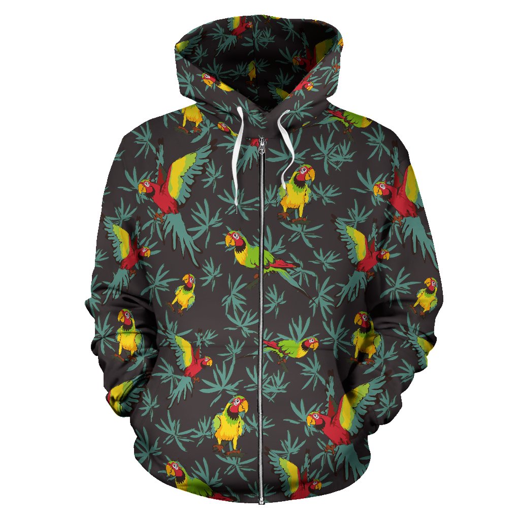 Parrot Themed Print Zip Up Hoodie
